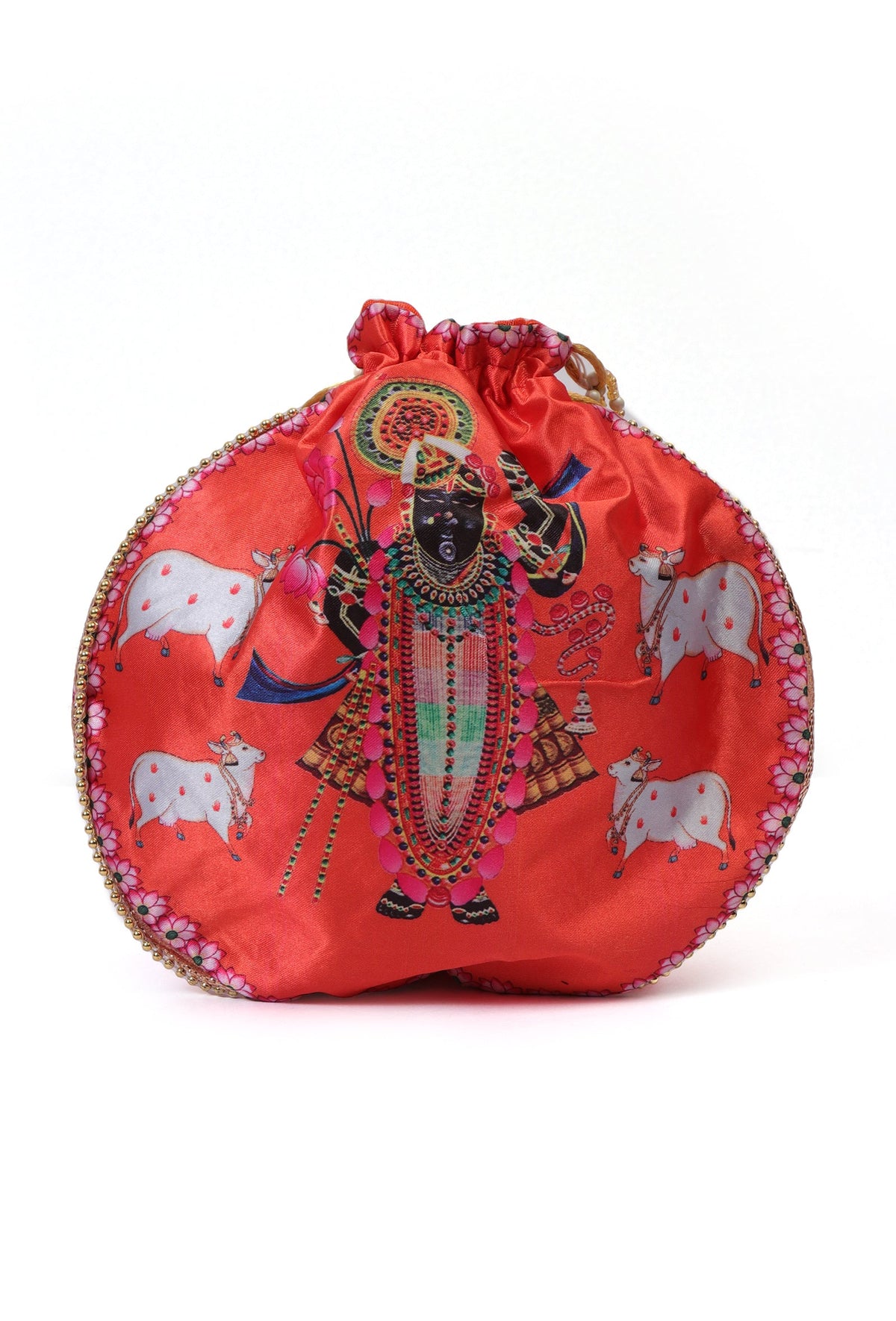 Shreenath's Radiant Orange Potli with White Moti
