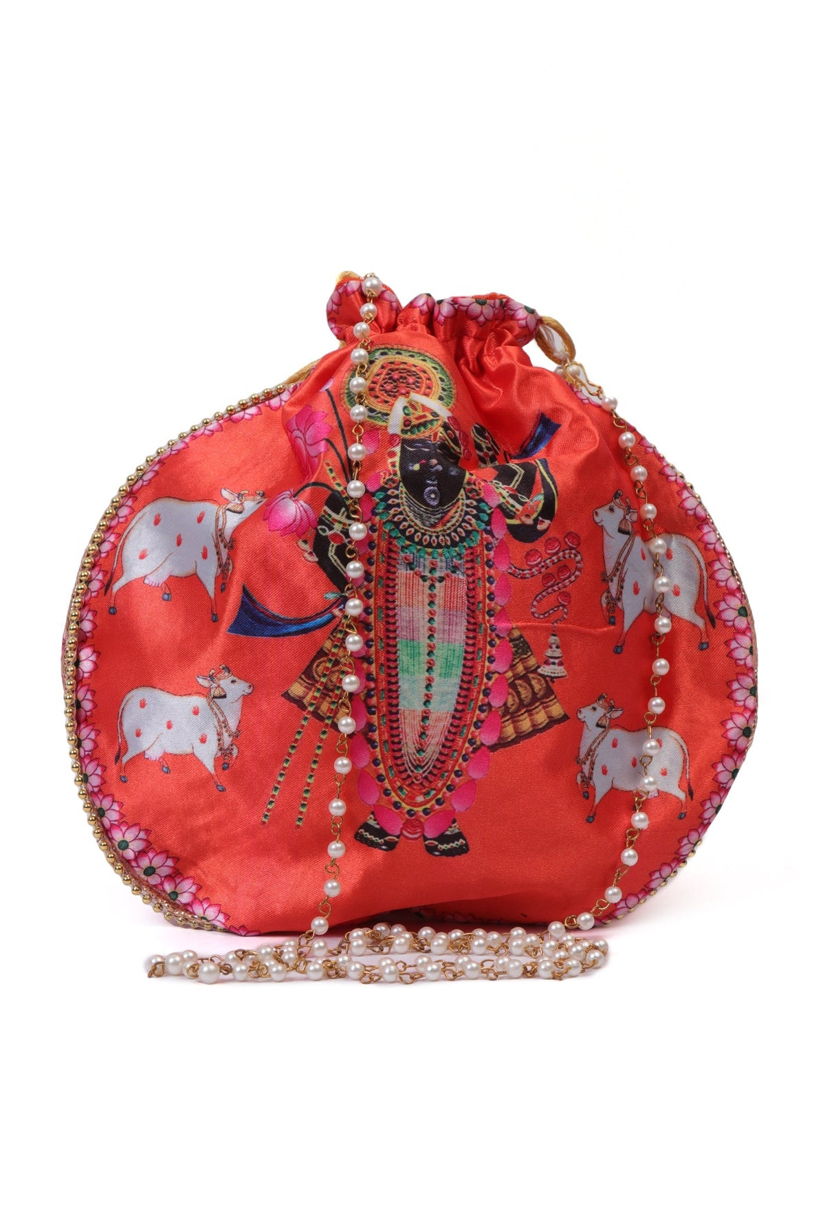 Shreenath's Radiant Orange Potli with White Moti