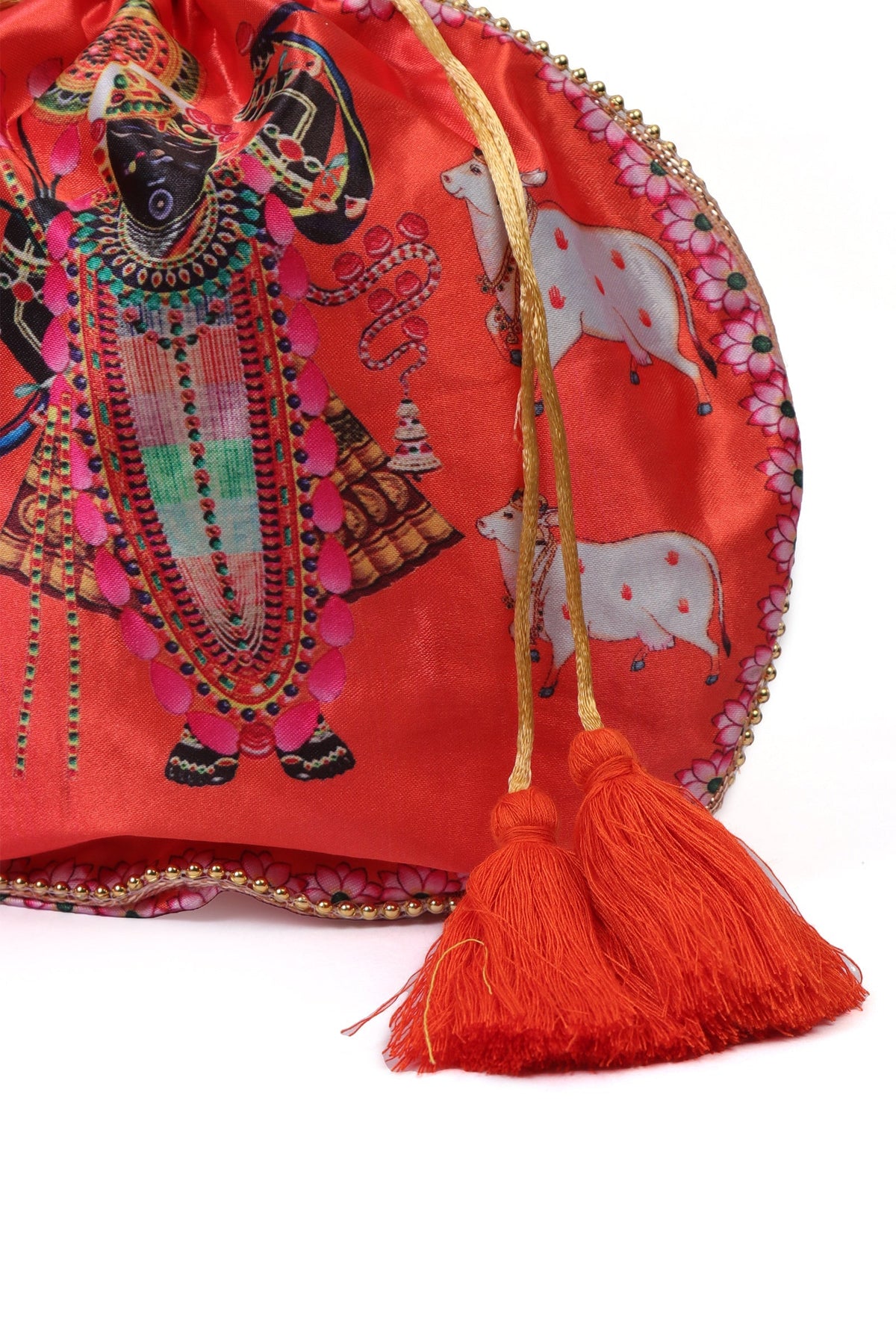 Shreenath's Radiant Orange Potli with White Moti