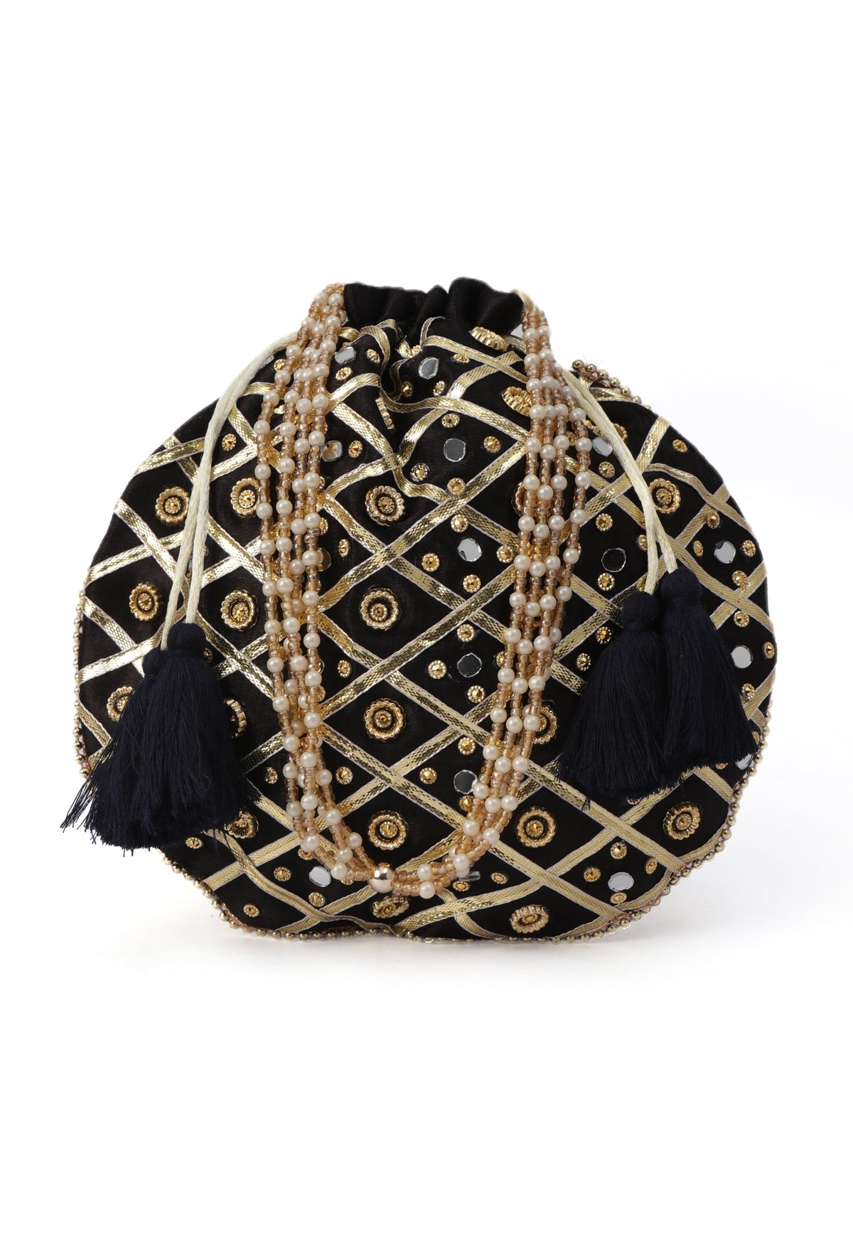 Midnight Elegance Potli with Glass Mirror Work