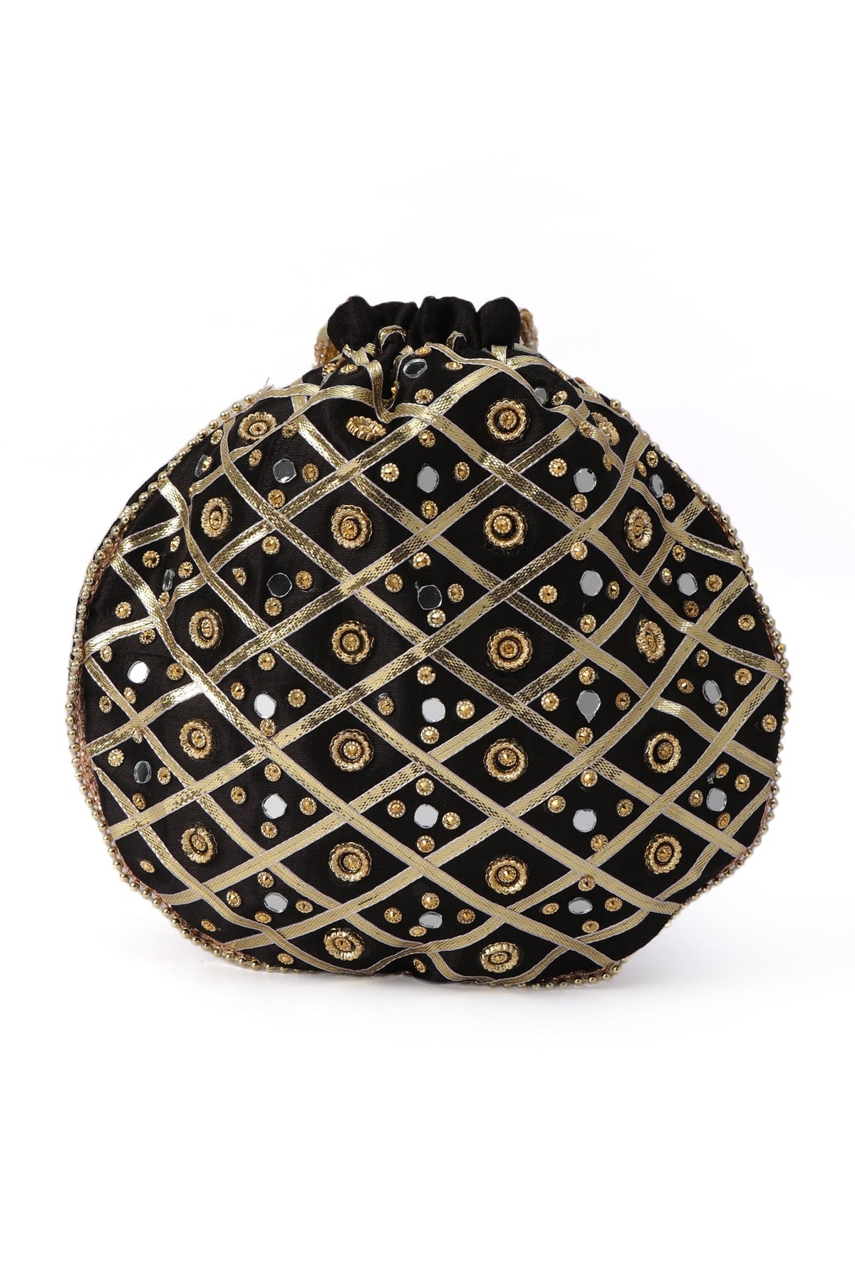 Midnight Elegance Potli with Glass Mirror Work