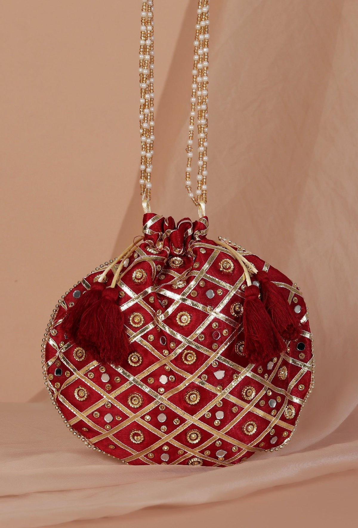 Opulent Maroon Gota and Glass Work Potli Bag