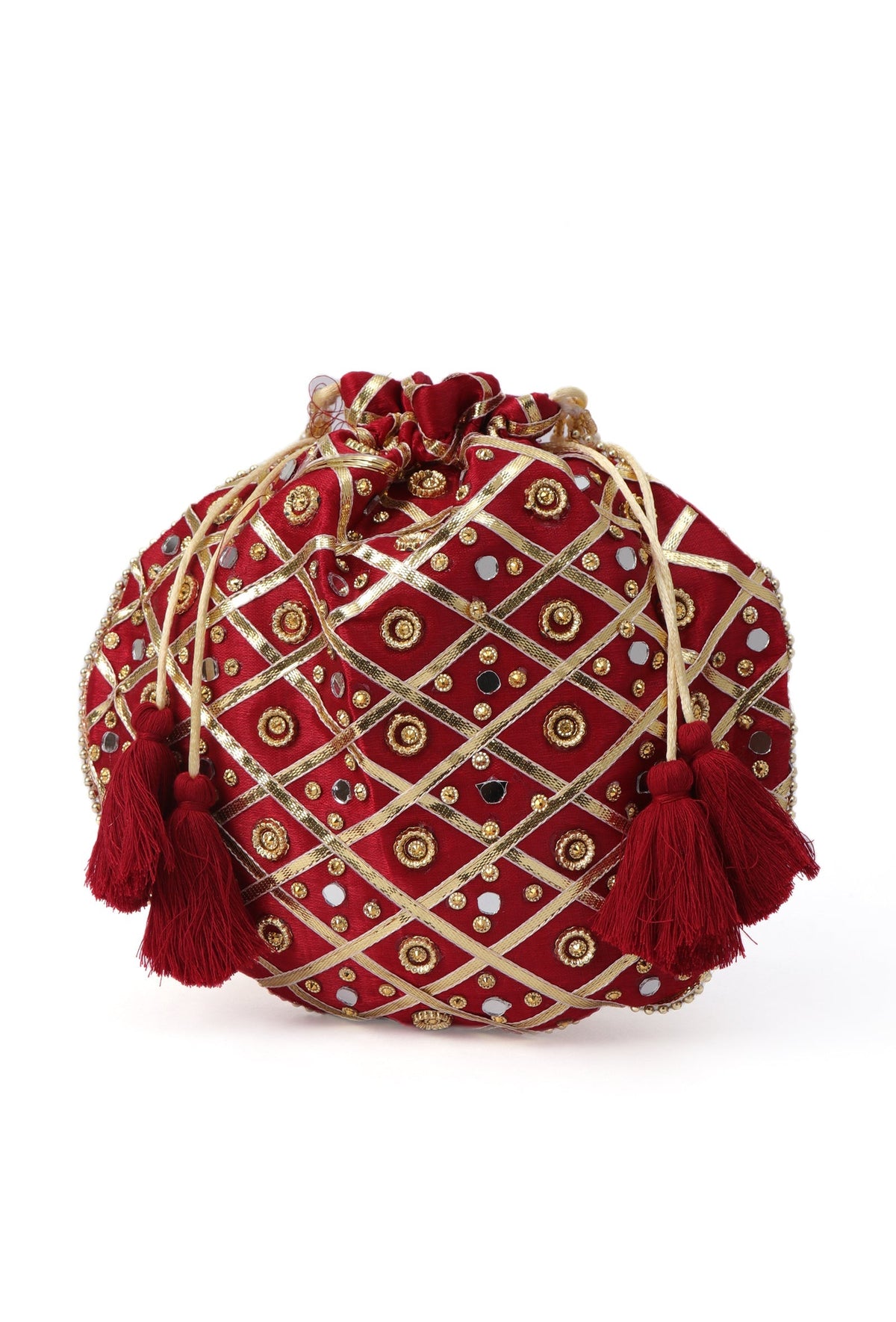 Opulent Maroon Gota and Glass Work Potli Bag