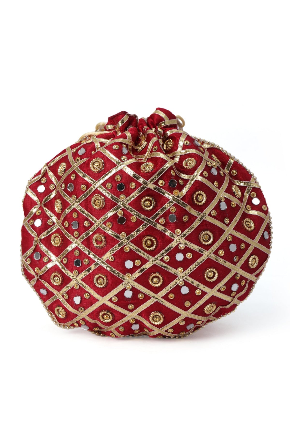 Opulent Maroon Gota and Glass Work Potli Bag