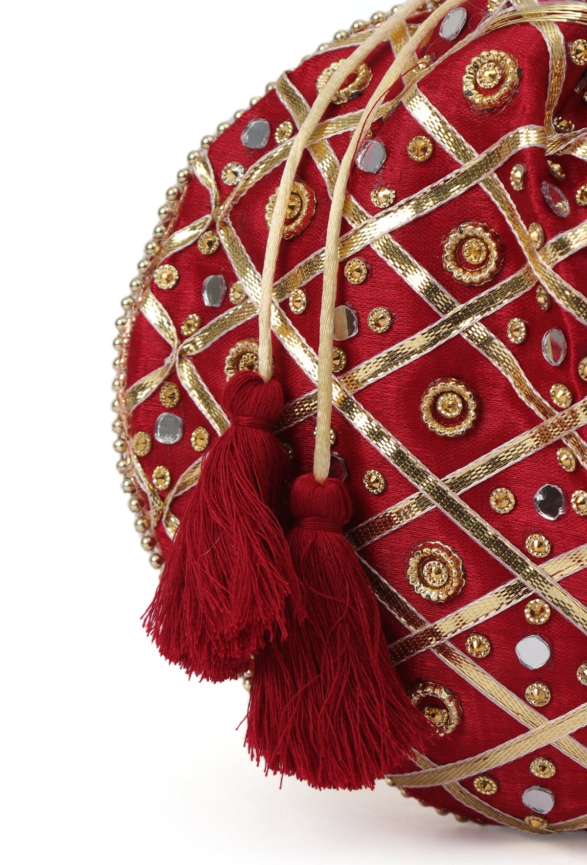 Opulent Maroon Gota and Glass Work Potli Bag