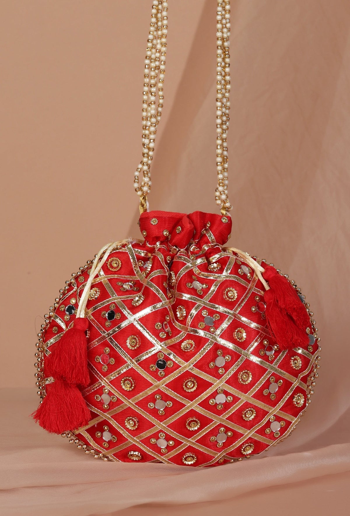 Luminous Red Potli with Gota Work