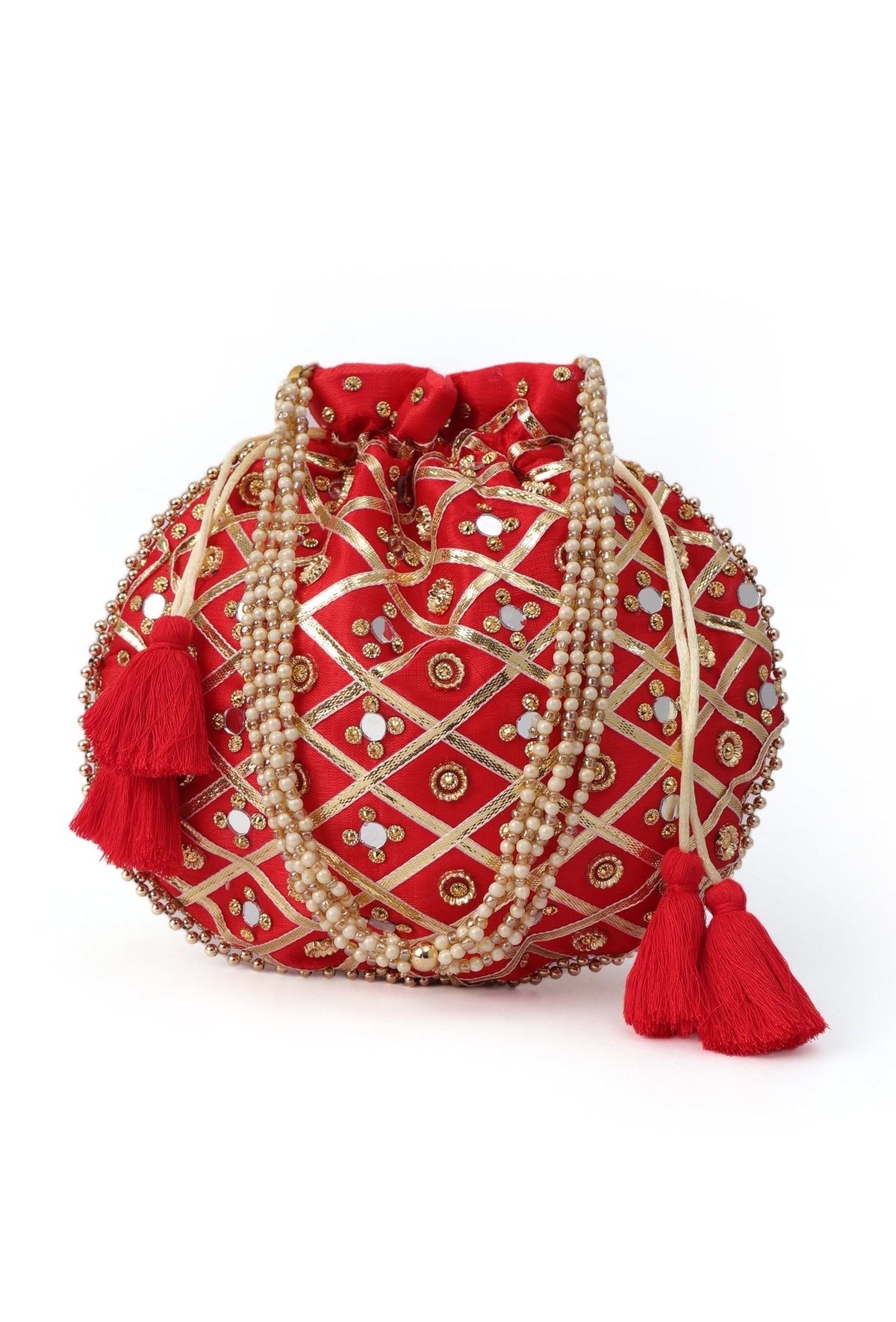 Luminous Red Potli with Gota Work