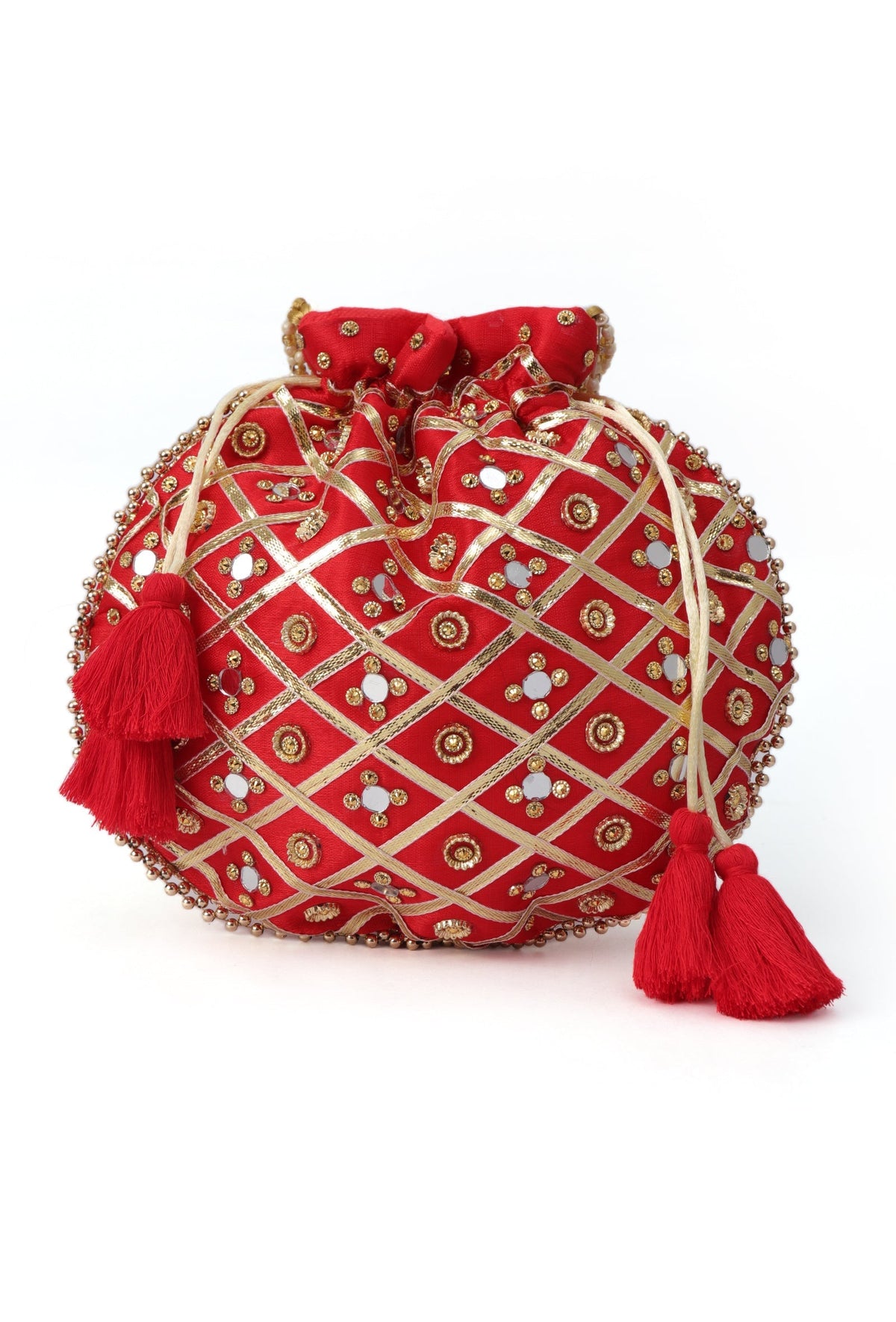 Luminous Red Potli with Gota Work