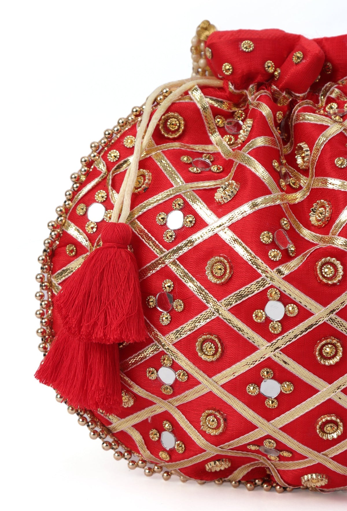Luminous Red Potli with Gota Work