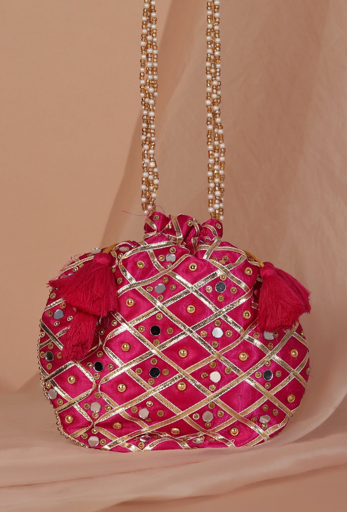 Vibrant Pink Charm Potli with Glass Stone