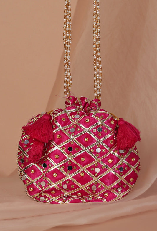 Vibrant Pink Charm Potli with Glass Stone