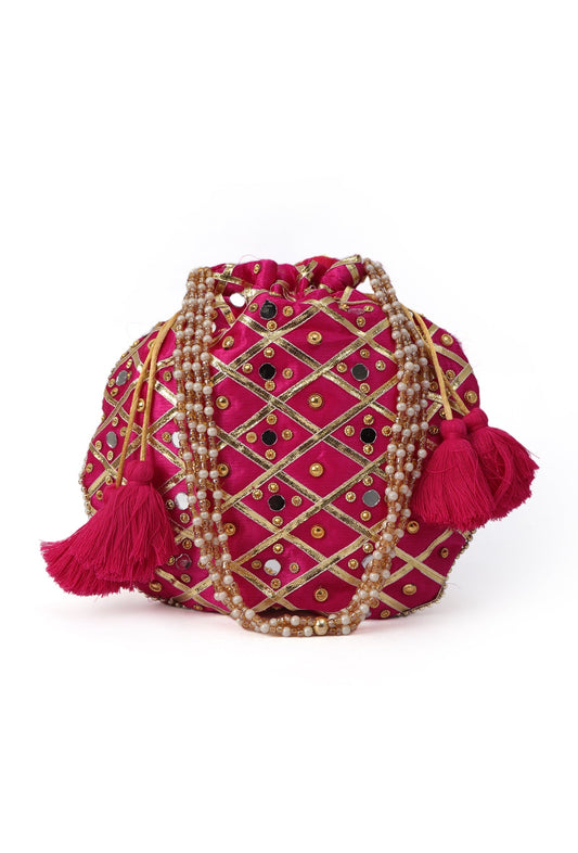Vibrant Pink Charm Potli with Glass Stone