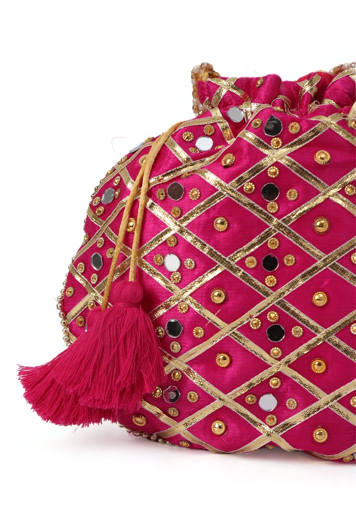 Vibrant Pink Charm Potli with Glass Stone