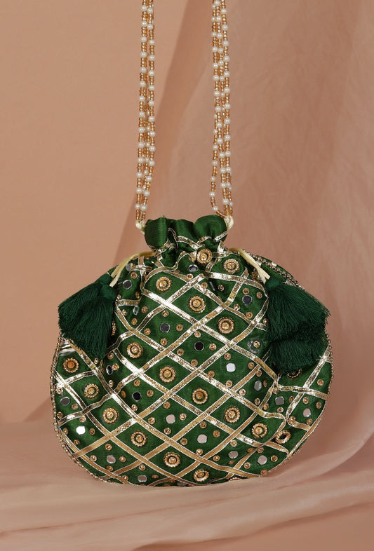 Serene Forest Green Potli with Gota Work