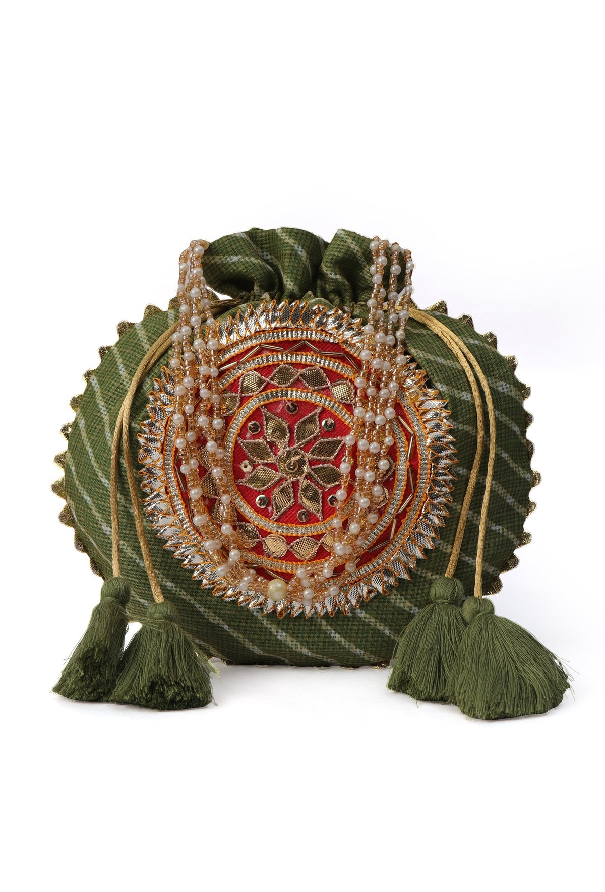 Imperial Mehndi Green Gota Patti Potli Bag