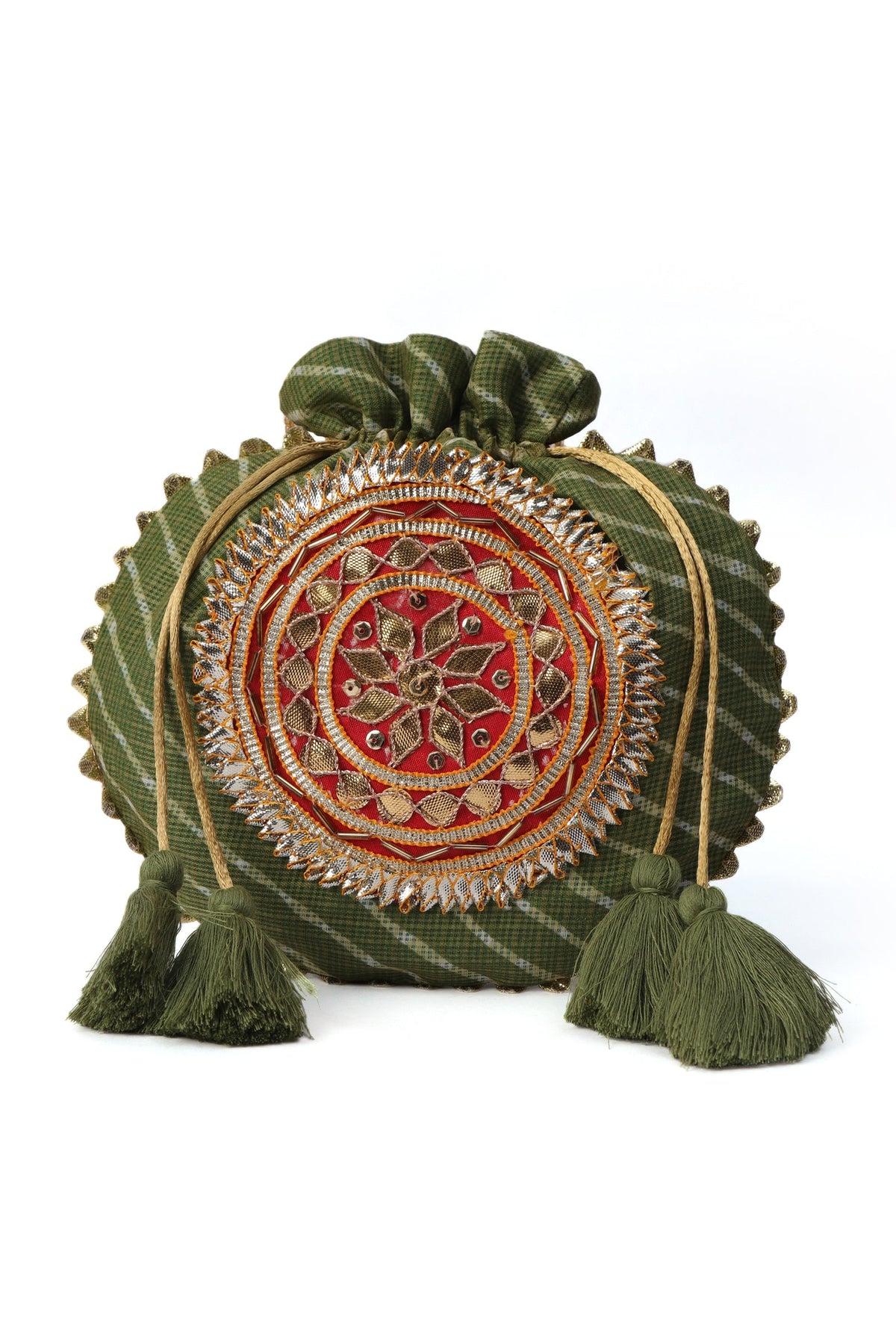 Imperial Mehndi Green Gota Patti Potli Bag