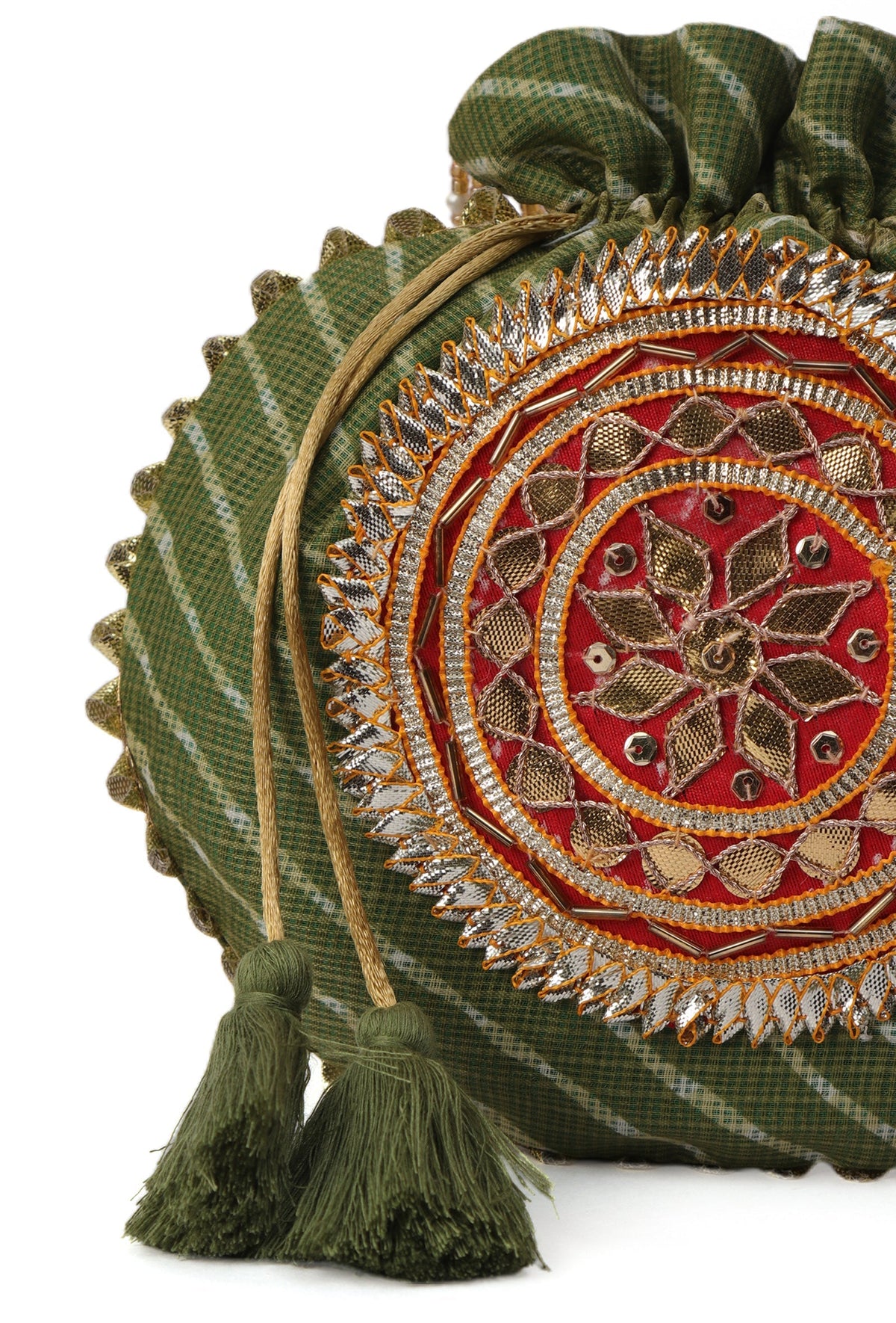 Imperial Mehndi Green Gota Patti Potli Bag