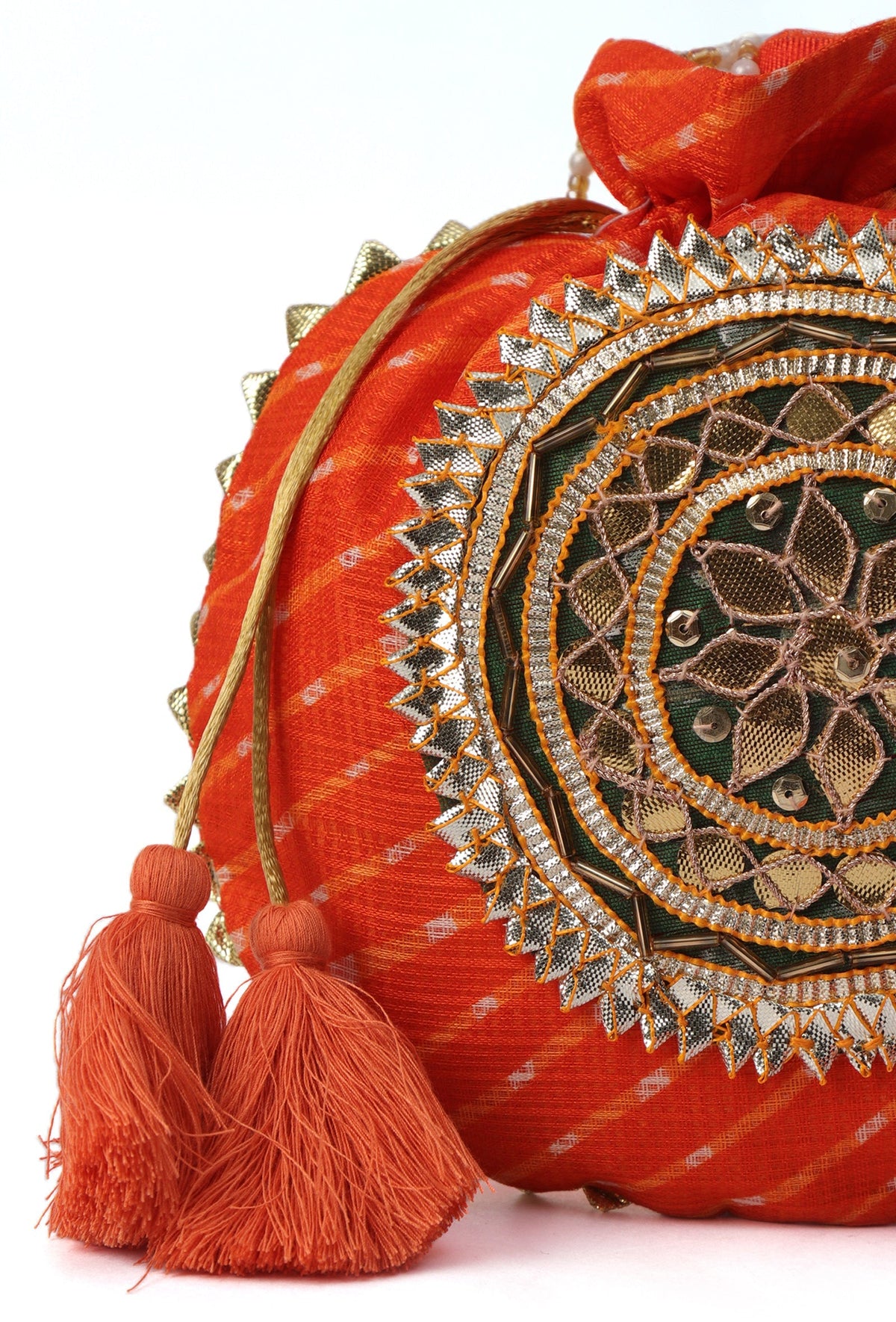 Festive Orange Rangoli Patchwork Potli