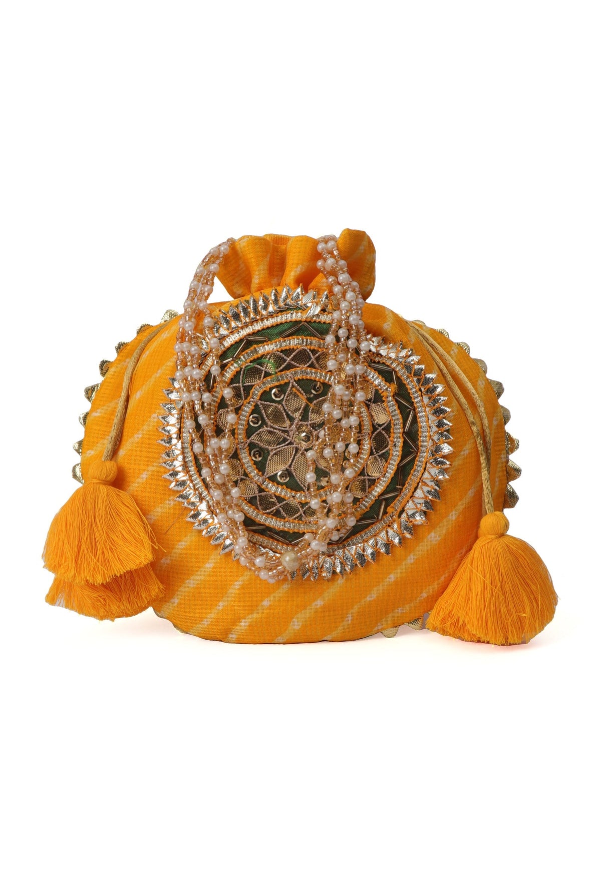 Sunshine Yellow Gotapatti Potli with Tassels