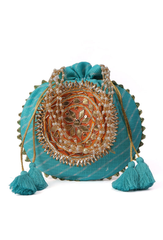 Radiant Sky Blue Potli with Gotapatti Detail