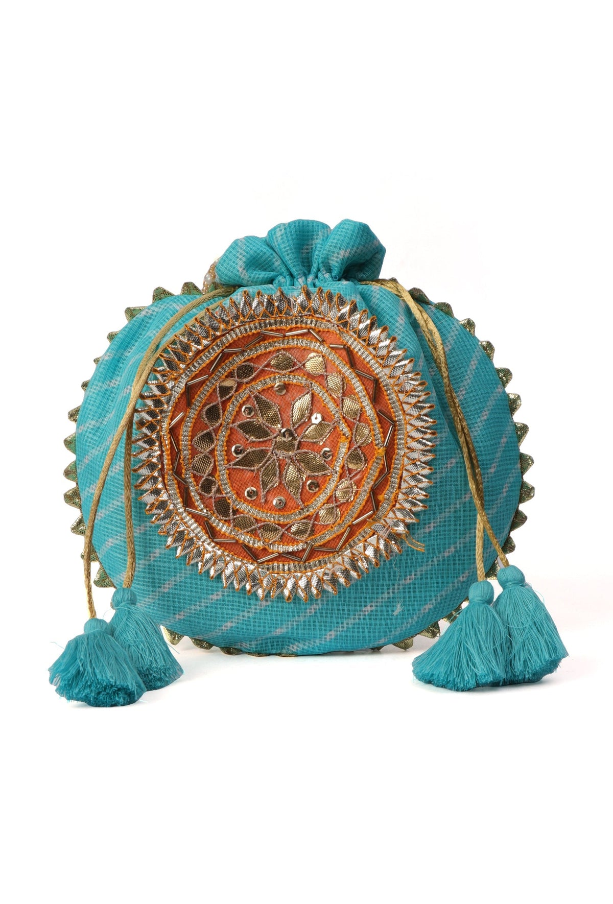 Radiant Sky Blue Potli with Gotapatti Detail