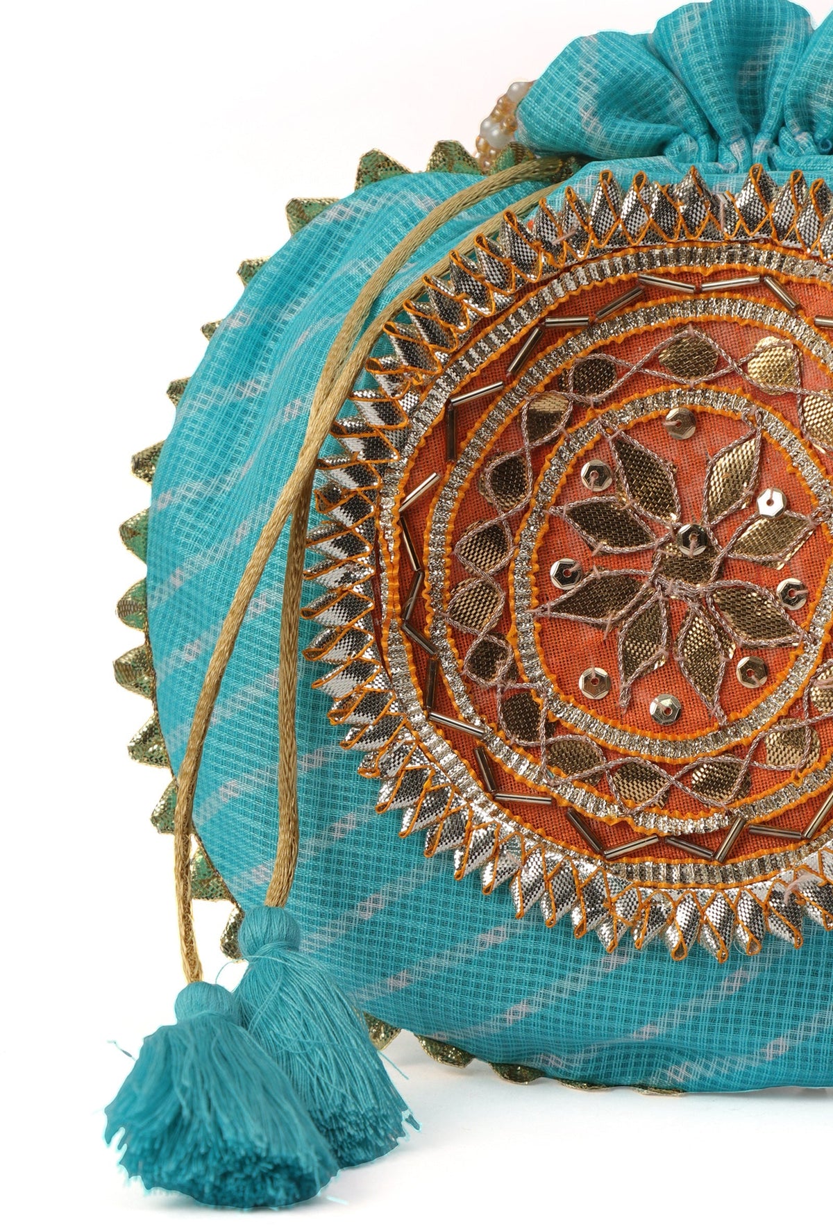 Radiant Sky Blue Potli with Gotapatti Detail