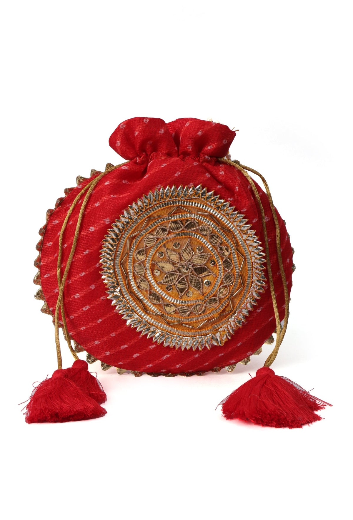 Crimson Red Gotapatti Potli with Tassels