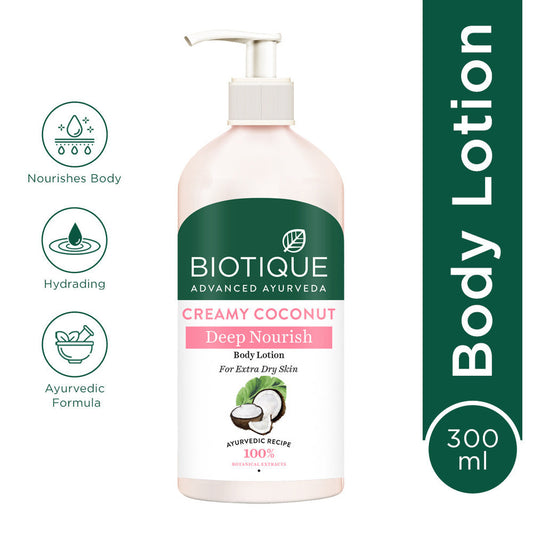 【Biotique】 Creamy Coconut Deep Nourish Body Lotion｜Creamy ココナッツ Deep Nourish ボディローション｜300ML