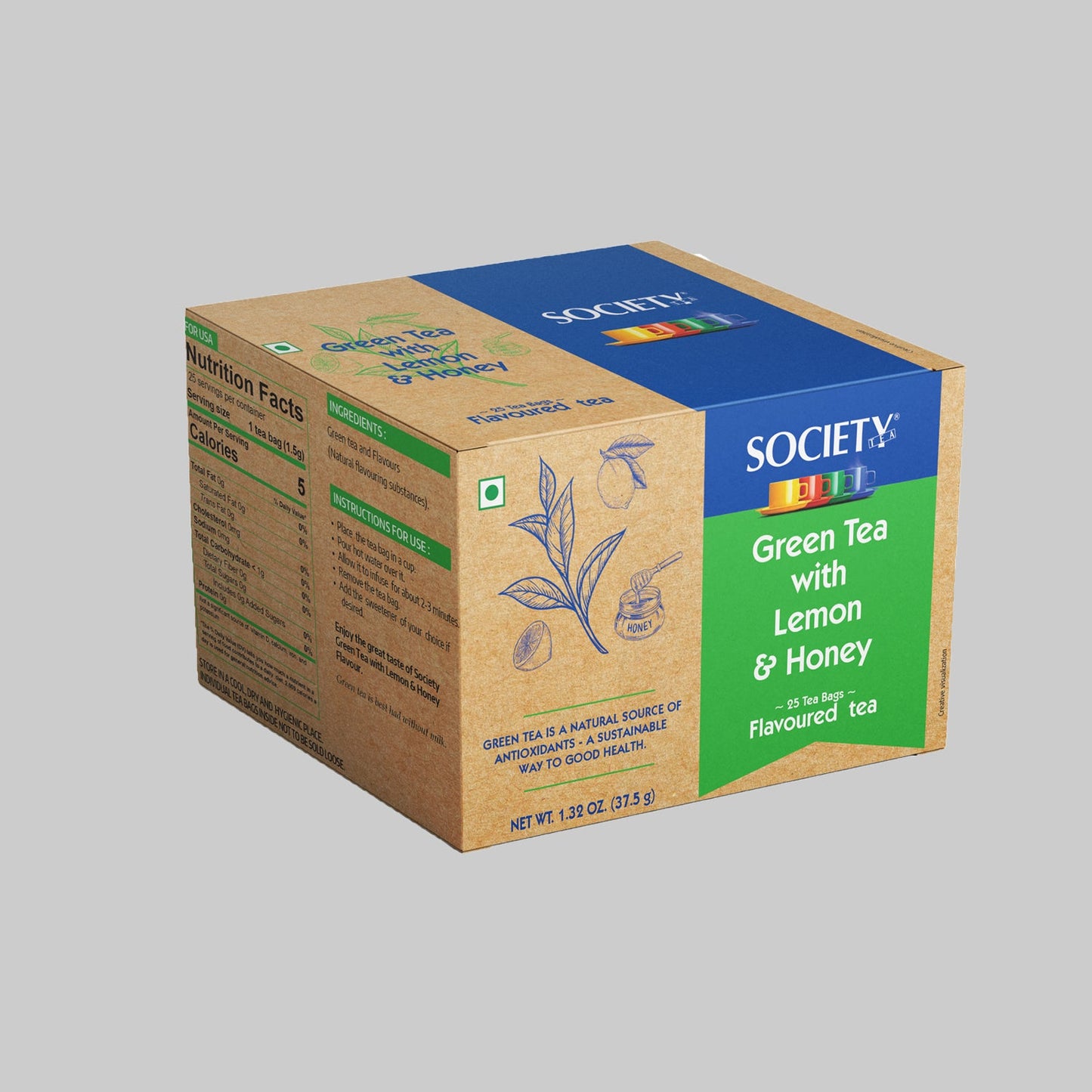 Society Green Tea with Lemon and Honey Flavoured Tea - ( 37.5g) Pack of 1