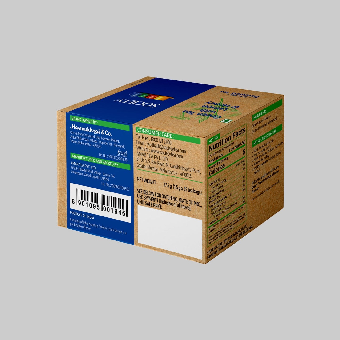 Society Green Tea with Lemon and Honey Flavoured Tea - ( 37.5g) Pack of 1