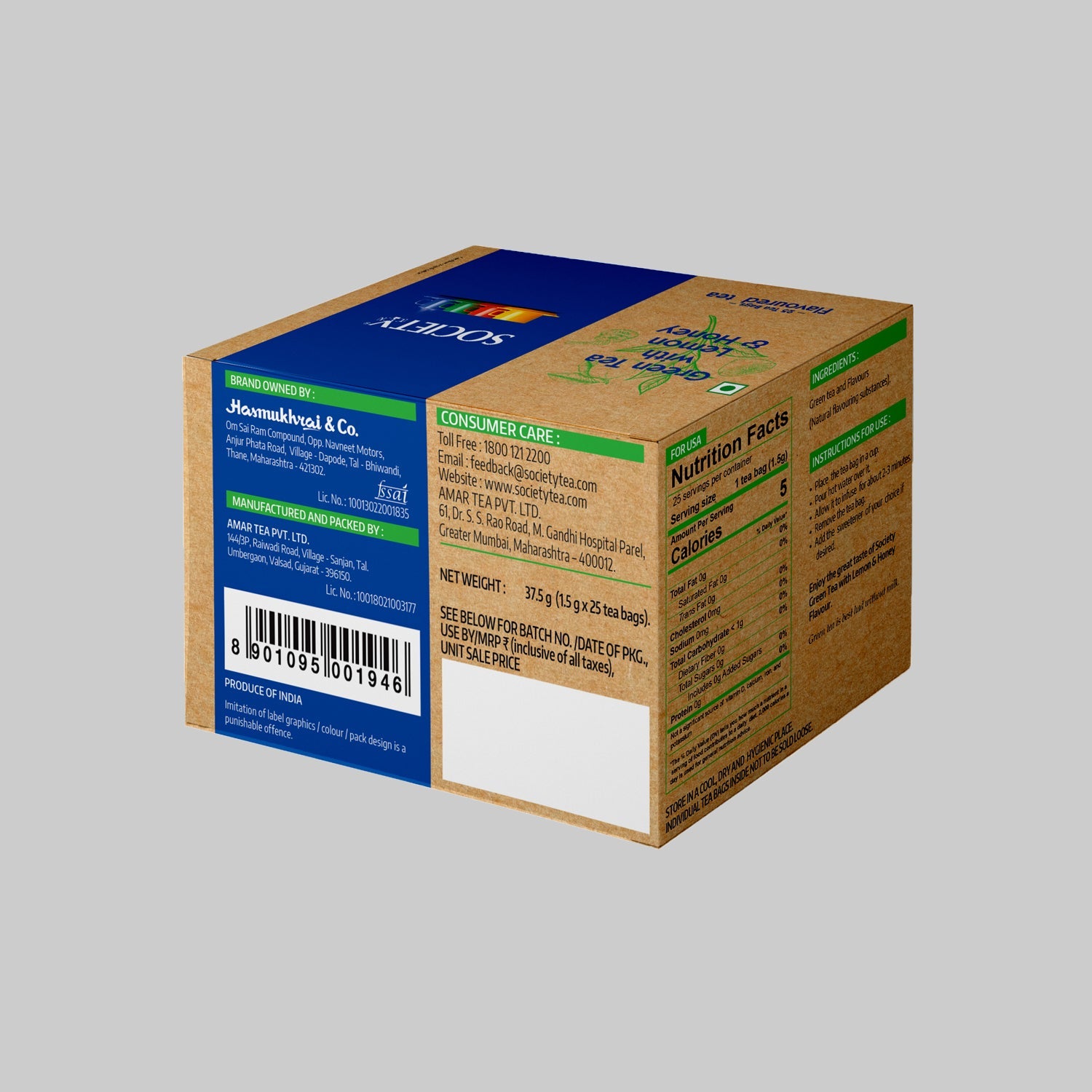 Society Green Tea with Lemon and Honey Flavoured Tea - ( 37.5g) Pack of 1