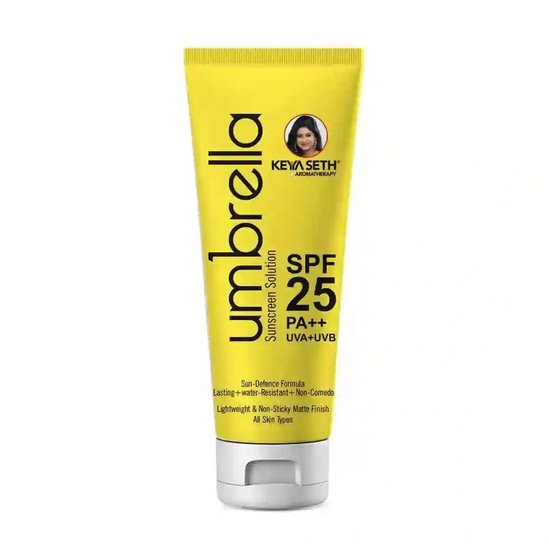 Umbrella Sunscreen Solution SPF 25 with PA+++ UV Protection, Sweat Resistant Formula Oil Control Enriched with Pure Essential Oil wheatgerm & Almond 100ml
