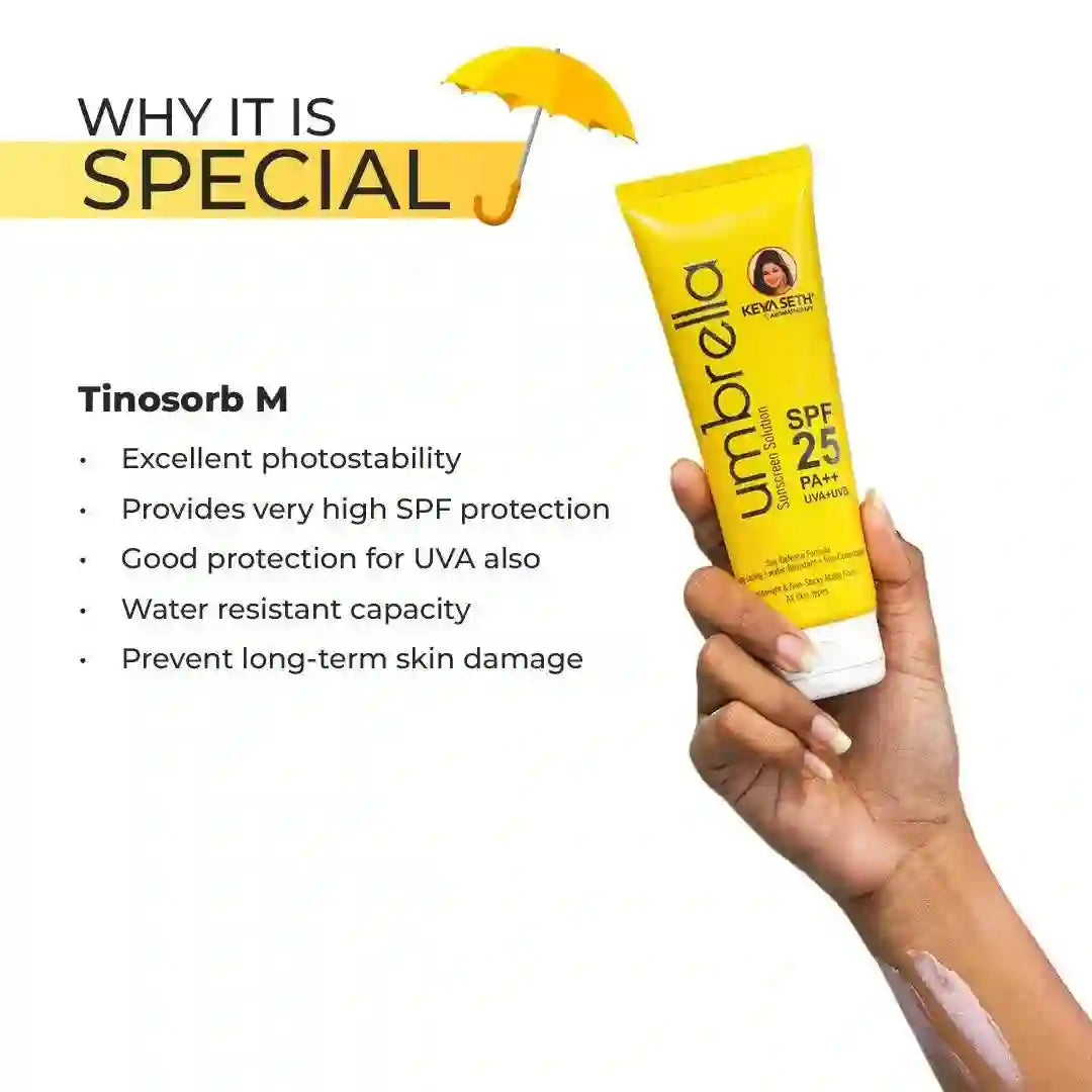 Umbrella Sunscreen Solution SPF 25 with PA+++ UV Protection, Sweat Resistant Formula Oil Control Enriched with Pure Essential Oil wheatgerm & Almond 100ml