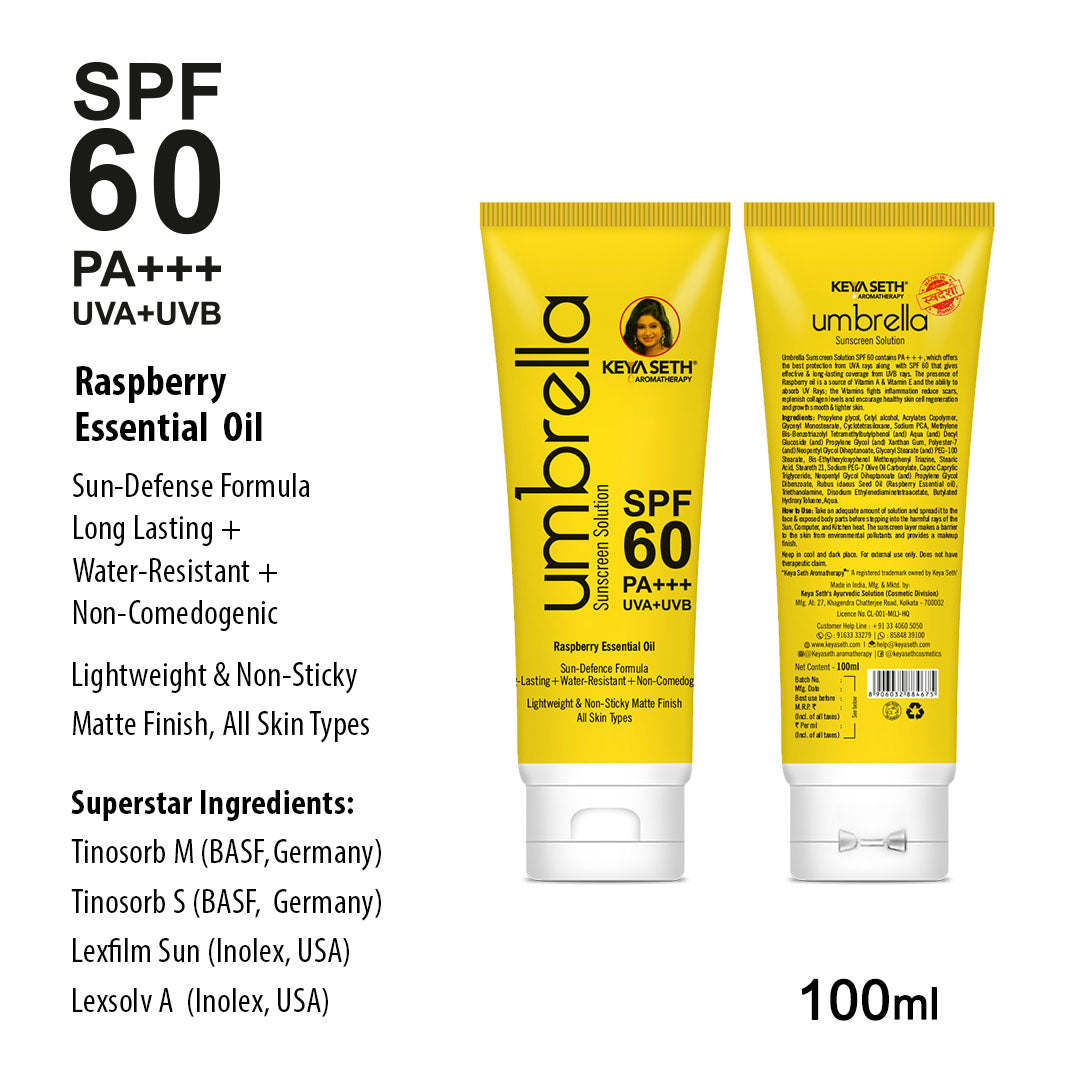 Umbrella Sunscreen Advanced Protection Kit SPF 60 Solution + SPF 50 Powder for Ultimate Sun Defence & Matte Finish 150ml