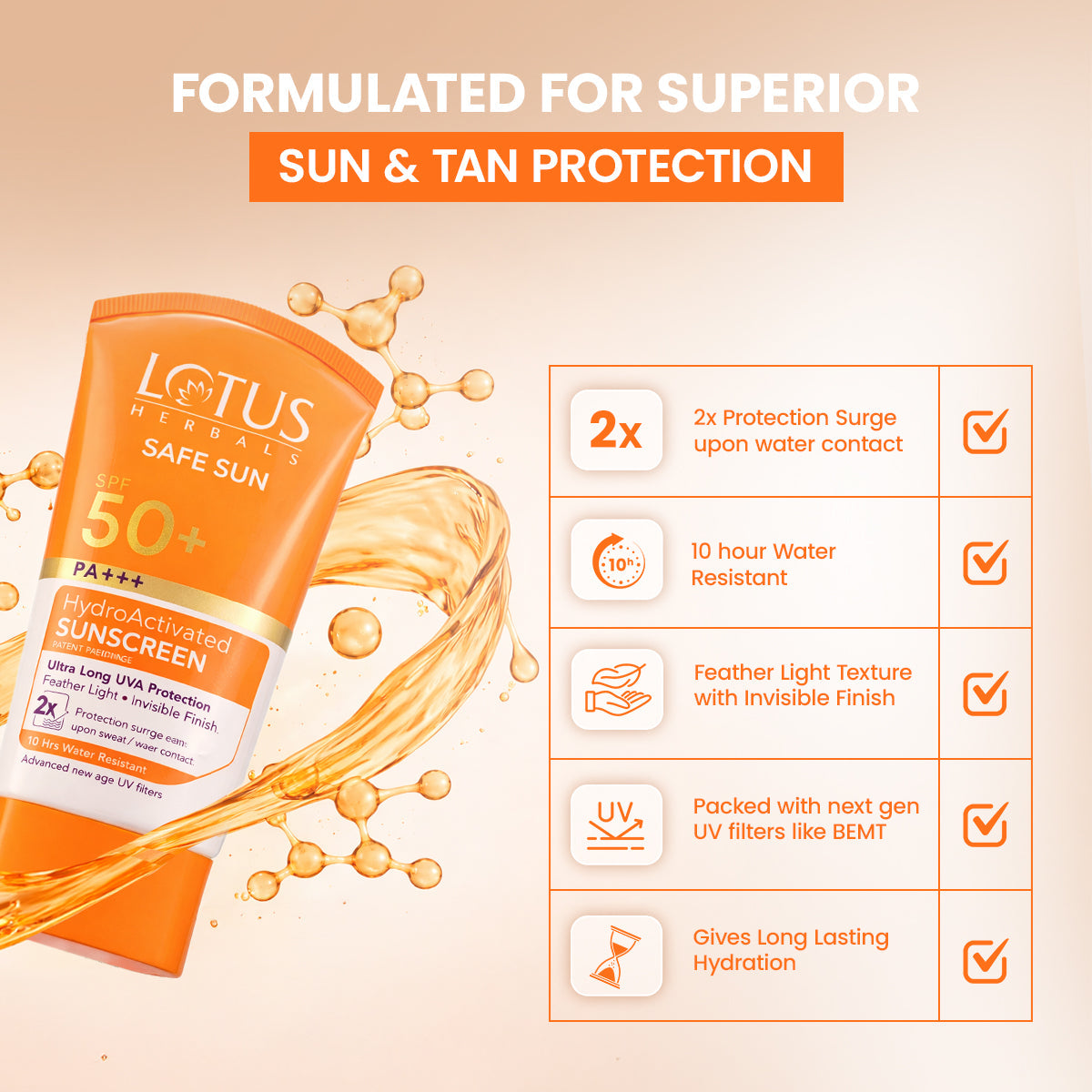 Safe Sun HydroActivated Sunscreen SPF 50+ PA+++ 50ml