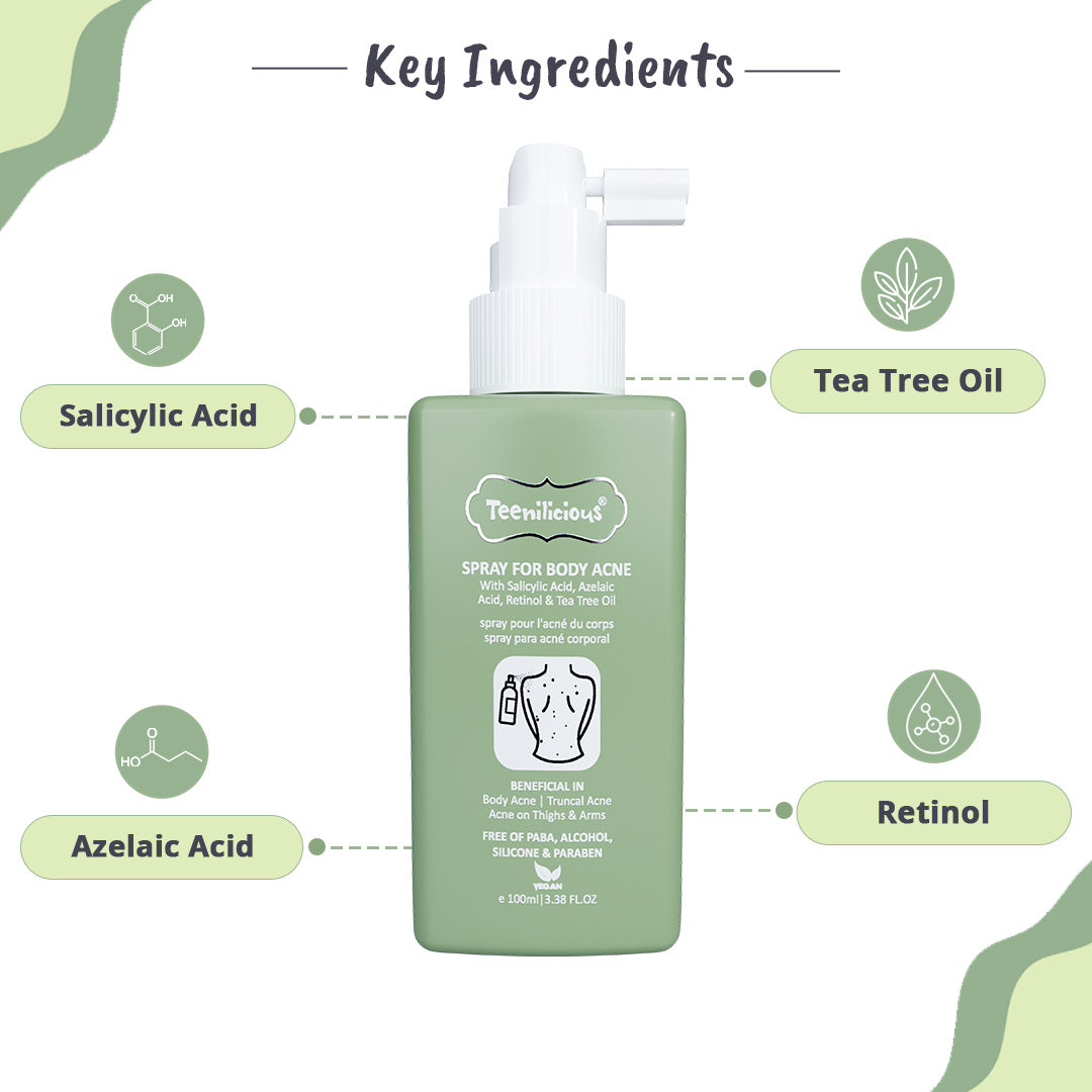 Teenilicious Spray For Body Acne - Body Acne Spray With Salicylic Acid, Azelaic Acid And Retinol
