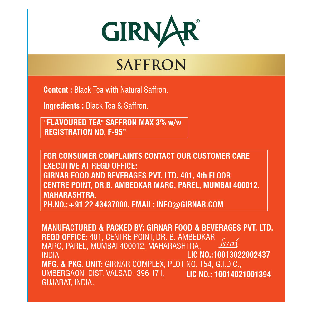 Black Tea Bags - Saffron 10 Tea Bags