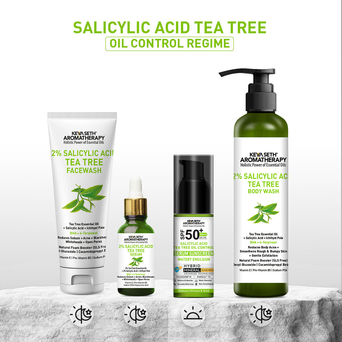 Salicylic Tea Tree Oil Control Serum Mineral Sunscreen, SPF 50 PA+++, Watery Emulsion, No White Cast, Water Resistant, Tinosorb M + Parsol TX 50ml