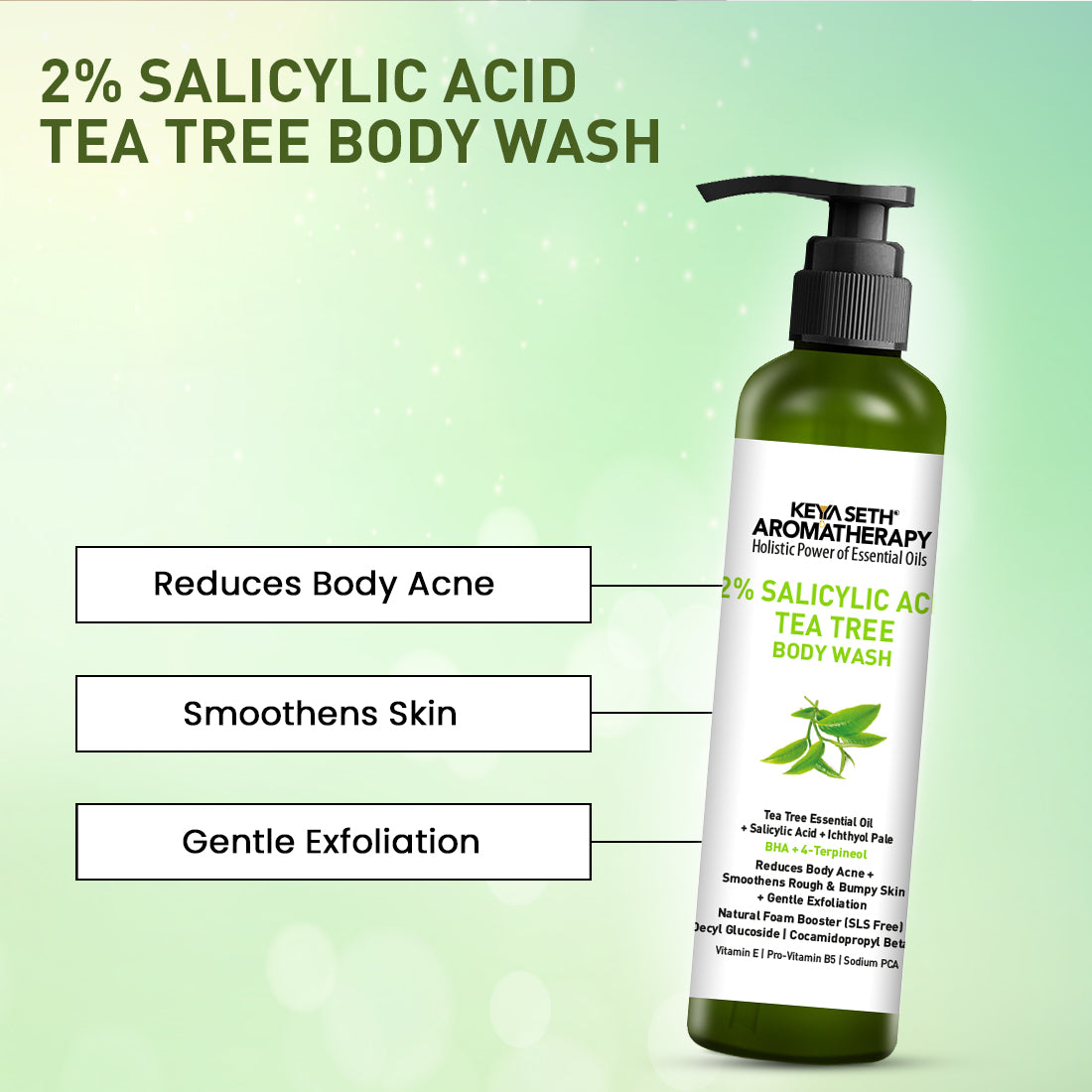 Salicylic Acid Tea Tree Body Wash, BHA + Terpineol, Body Acne & Exfoliation, Natural Glucoside Foaming, Dead Skin Removal, Ichthyol Pale, Vitamin E,B5 200ml