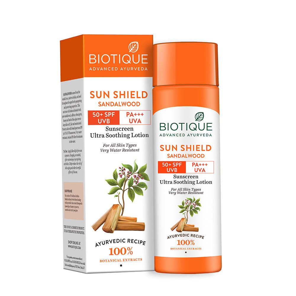 【Biotique】 Sun Shield Sandalwood 50+ SPF Sunscreen Lotion (Pack of 2)｜サンシールド サンダルウッド 日焼け止めローション SPF50+｜120ml×2本
