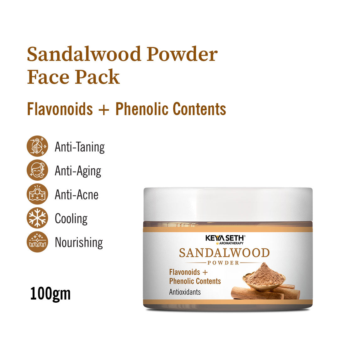 Sandalwood Powder Face Pack with Phenolic Contents & Flavonoids for Tan Removal, Acne Reduction, Anti-Aging, Cooling & Even Skin Tone 100g