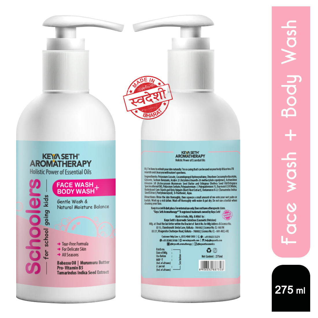 Schoolers Face & Body wash with No Harmful Chemical Deeply Nourishing Wash for Kids, Hypoallergenic, Paraben & Sulfates Free 275ml x 3