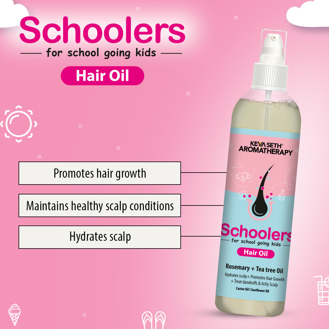 Schoolers Hair Oil for school-going Kids Girl & Boy with Rosemary & Tea Tree Oil –Strengthens & Promotes Hair Growth & Nourishes Hair Follicles 200ml