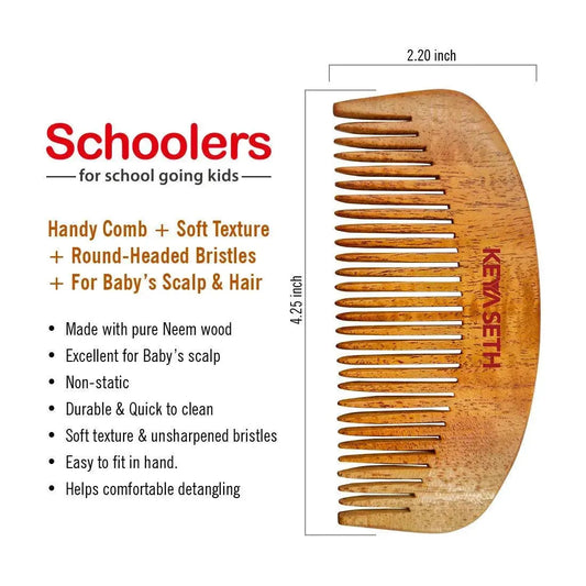 Schoolers Neem Wood Comb for Babies & Kids: Organic, Soft Toothed, Natural Grooming for Hair Growth, Scalp-friendly, Anti-Static, Handmade for Gentle Care of Delicate Scalp 100g
