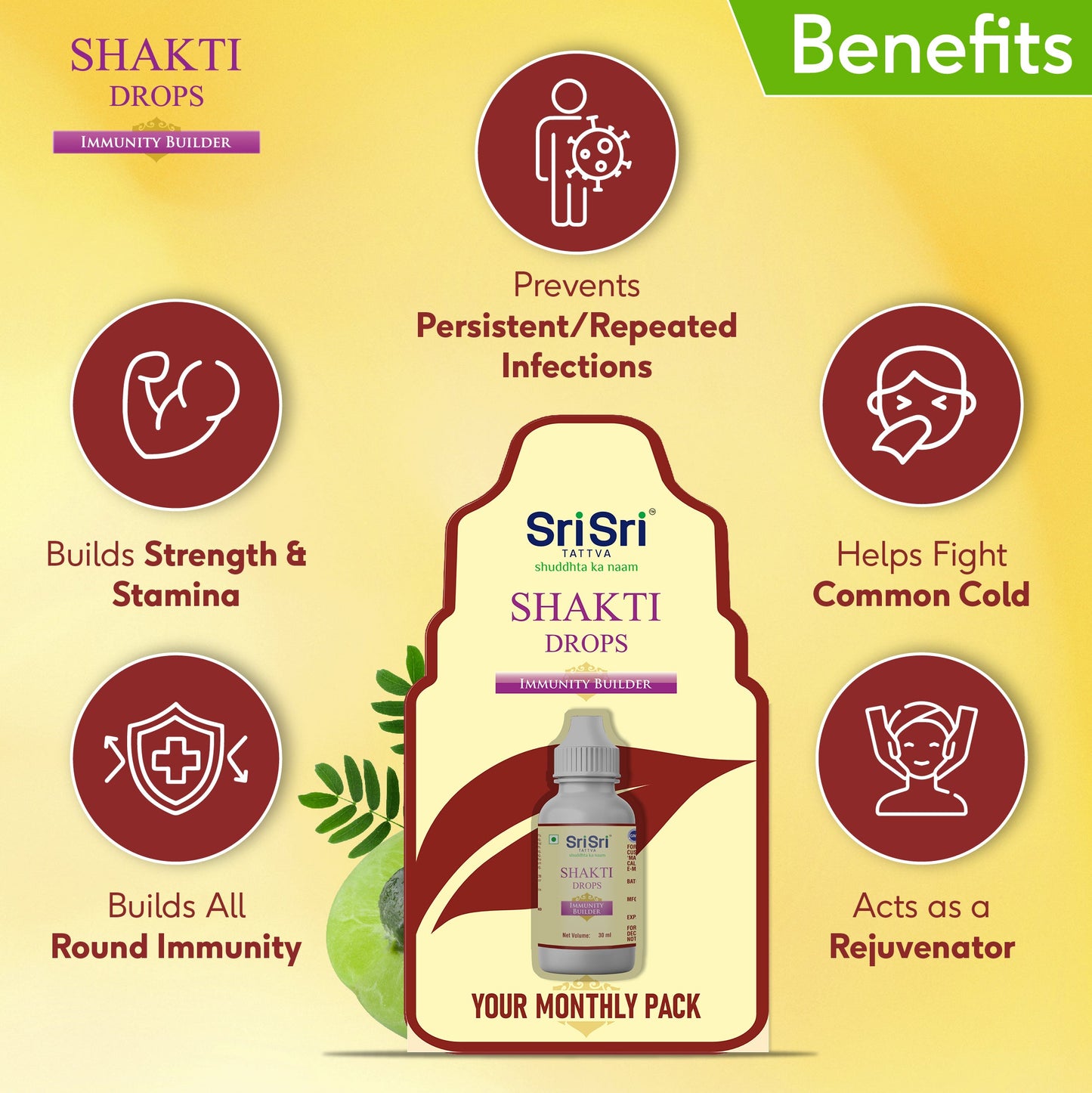 Shakti Drops - Ayurvedic Immunity Booster For All | Best For Strength & Stamina, Relief From Cold & Sore Throat | Monthly Pack | 30 ml 30ml