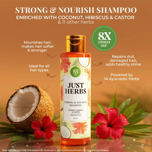 Strong & Nourish Shampoo | Coconut, Hibiscus, Castor & 11 Herbs 200ml