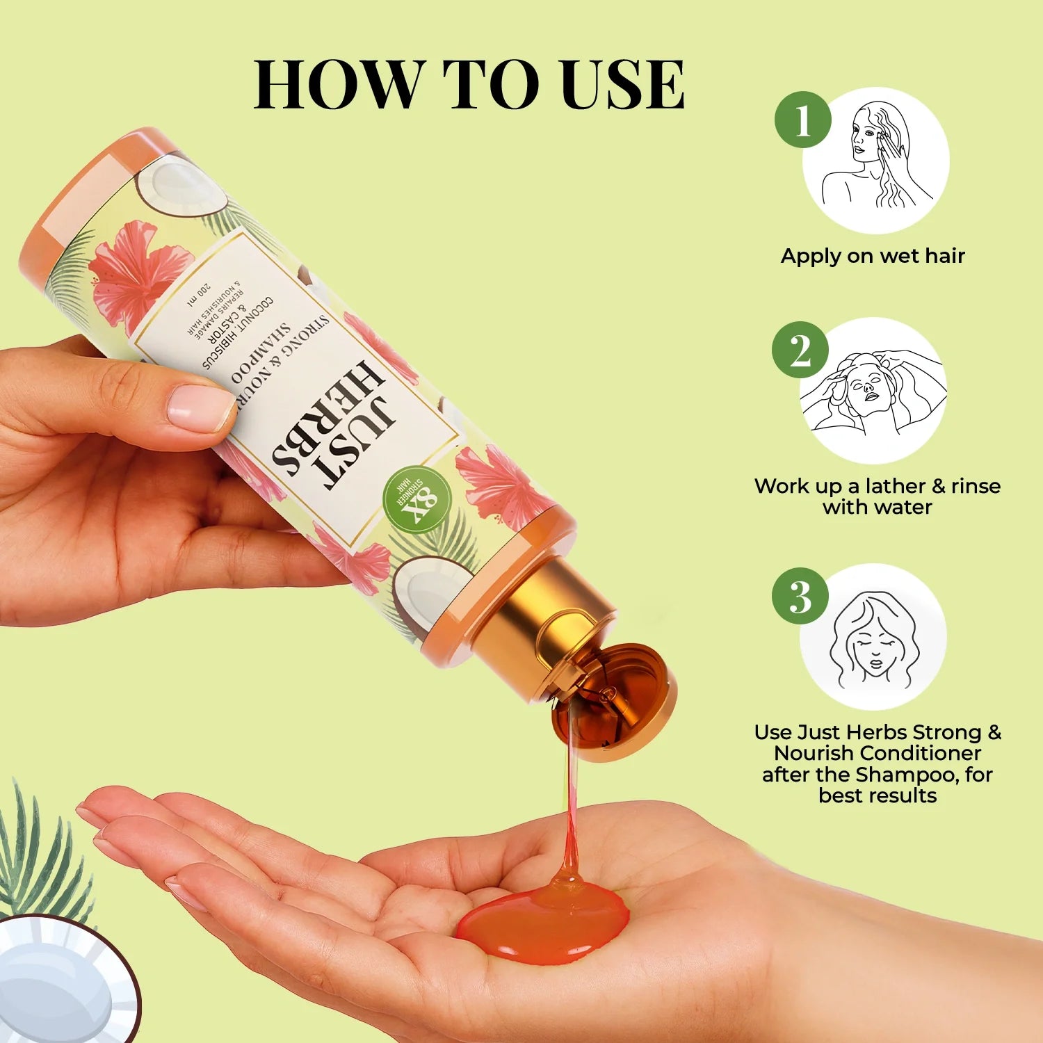 Strong & Nourish Shampoo | Coconut, Hibiscus, Castor & 11 Herbs 200ml