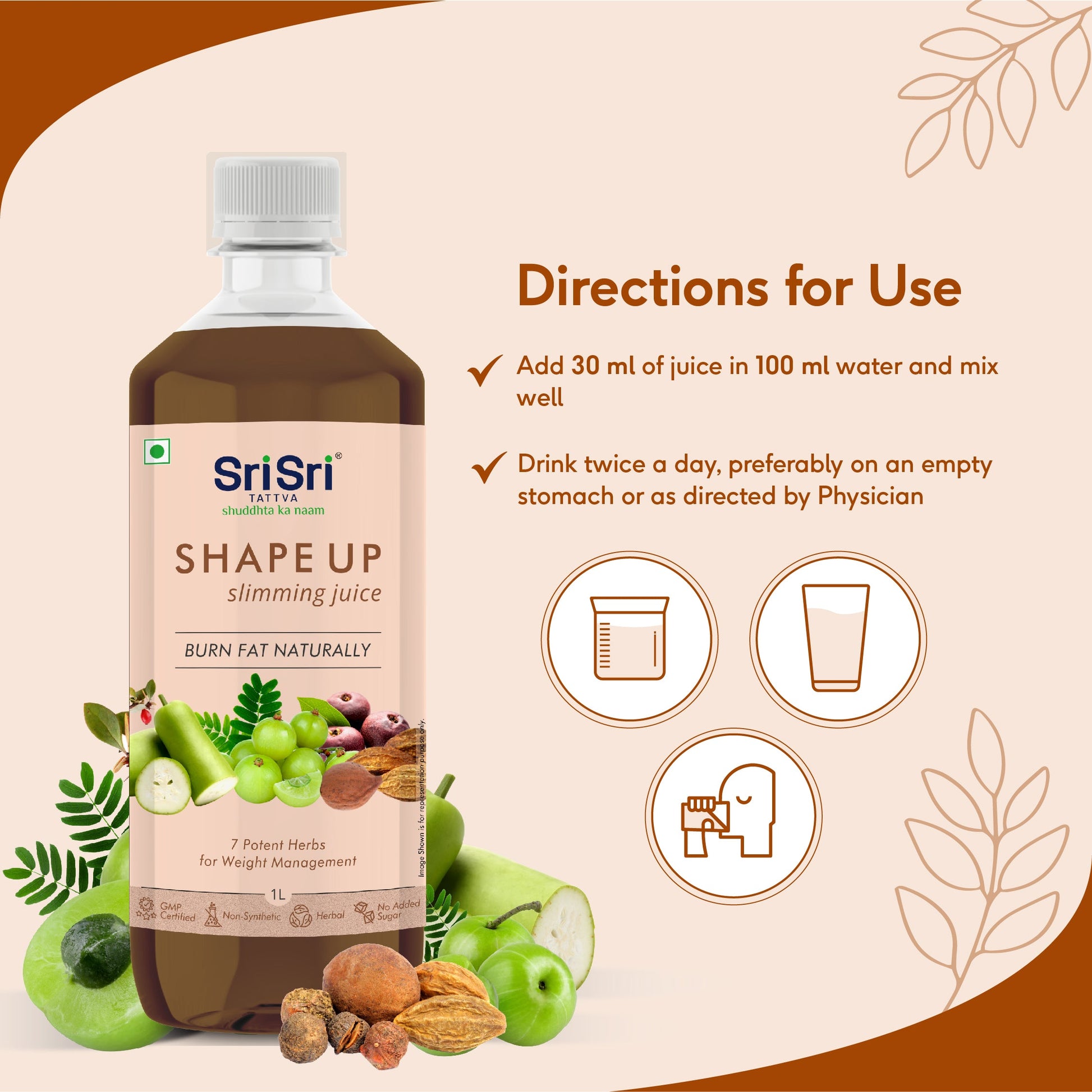 Shape Up Slimming Juice - Burn Fat Naturally | 7 Potent Herbs For Weight Management | 1 L 1L