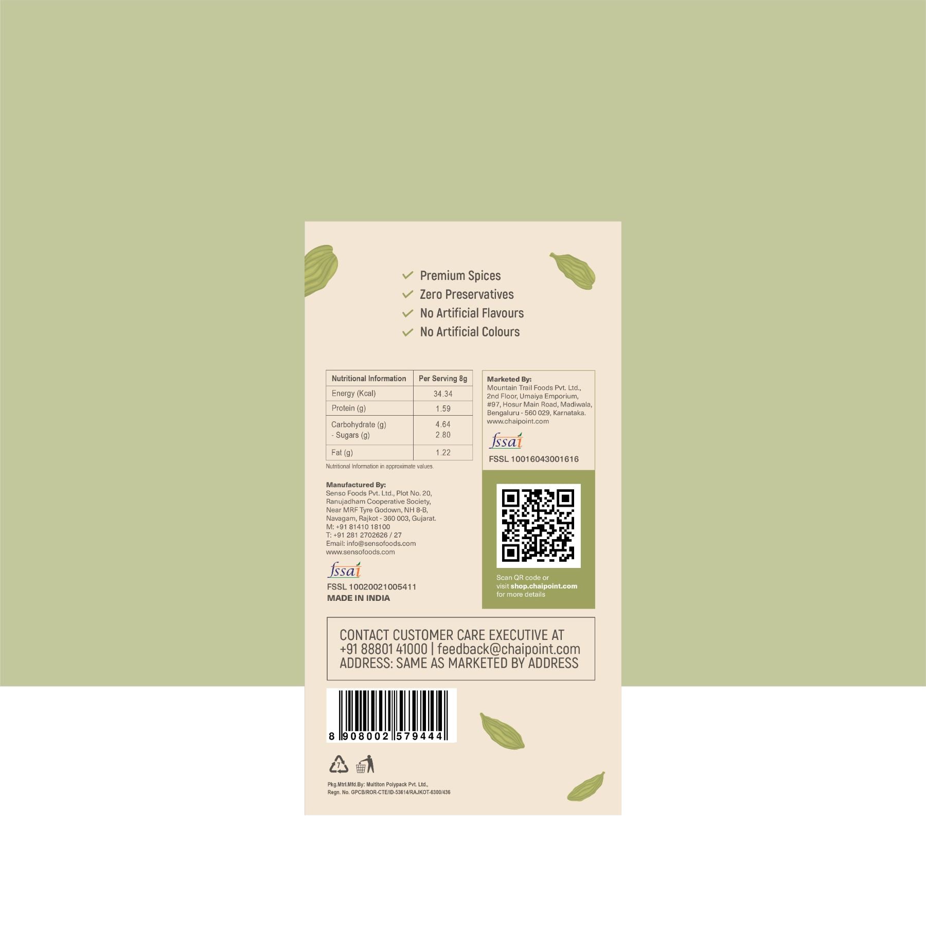 Instant Cardamom Tea Premix – No Sugar Added 10 Sachets (8g Each)