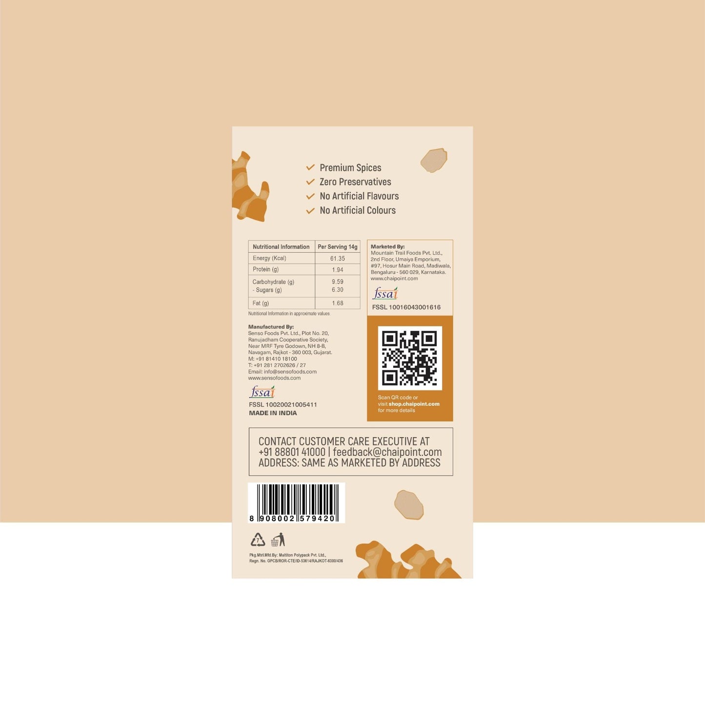 Instant Ginger Tea Premix – 10 Sachets (14g Each) 10 Sachets (14g Each)